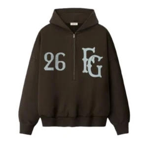 Essentials Half Zip Baseball Club Hoodie Brown